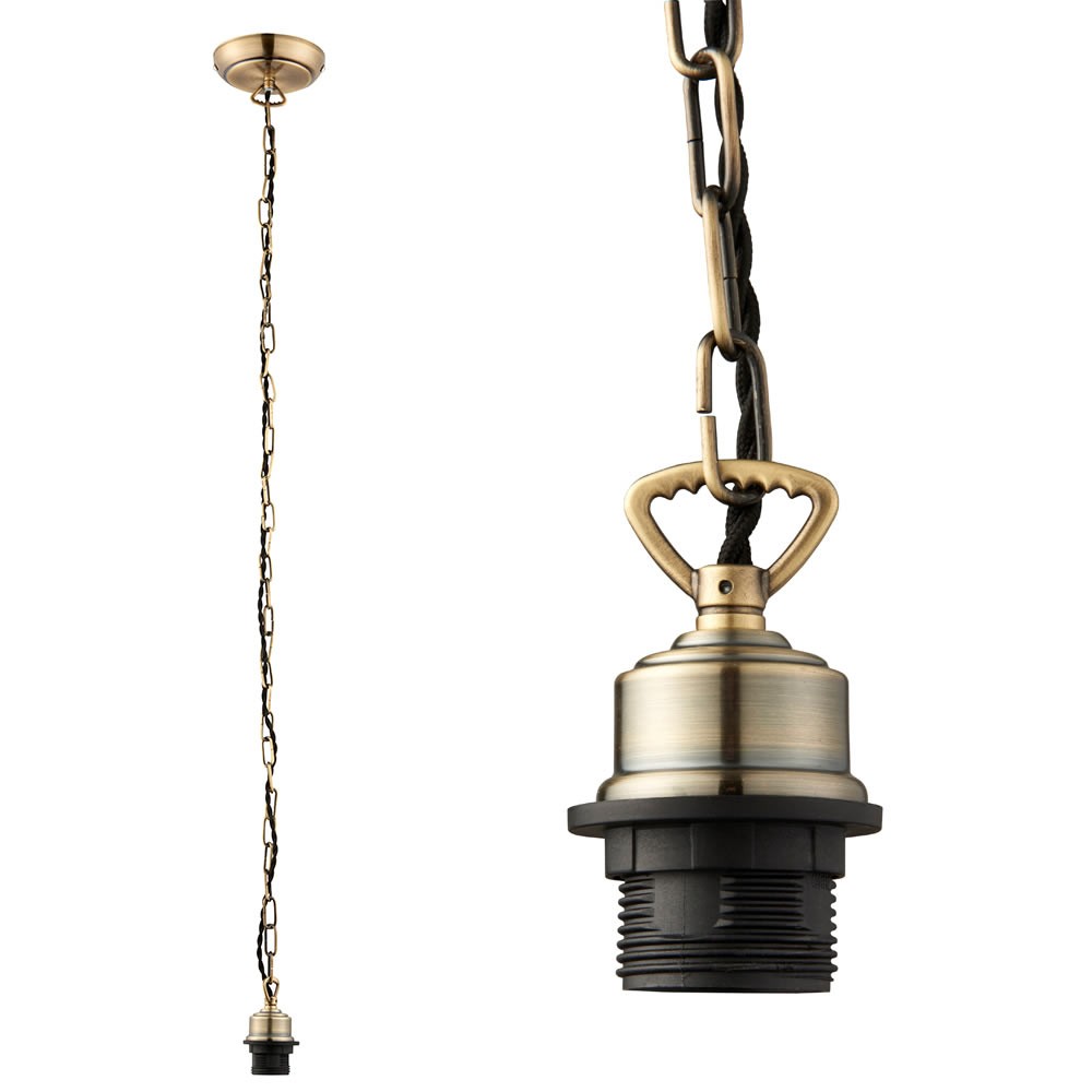 Antique Brass Cable Set Chain With E27 Lamp Holder